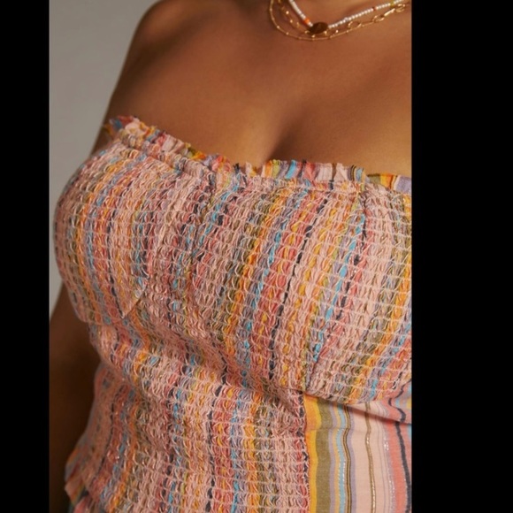 Anthropologie NWT Rainbow Smocked Strapless Top Size L. - Picture 6 of 8